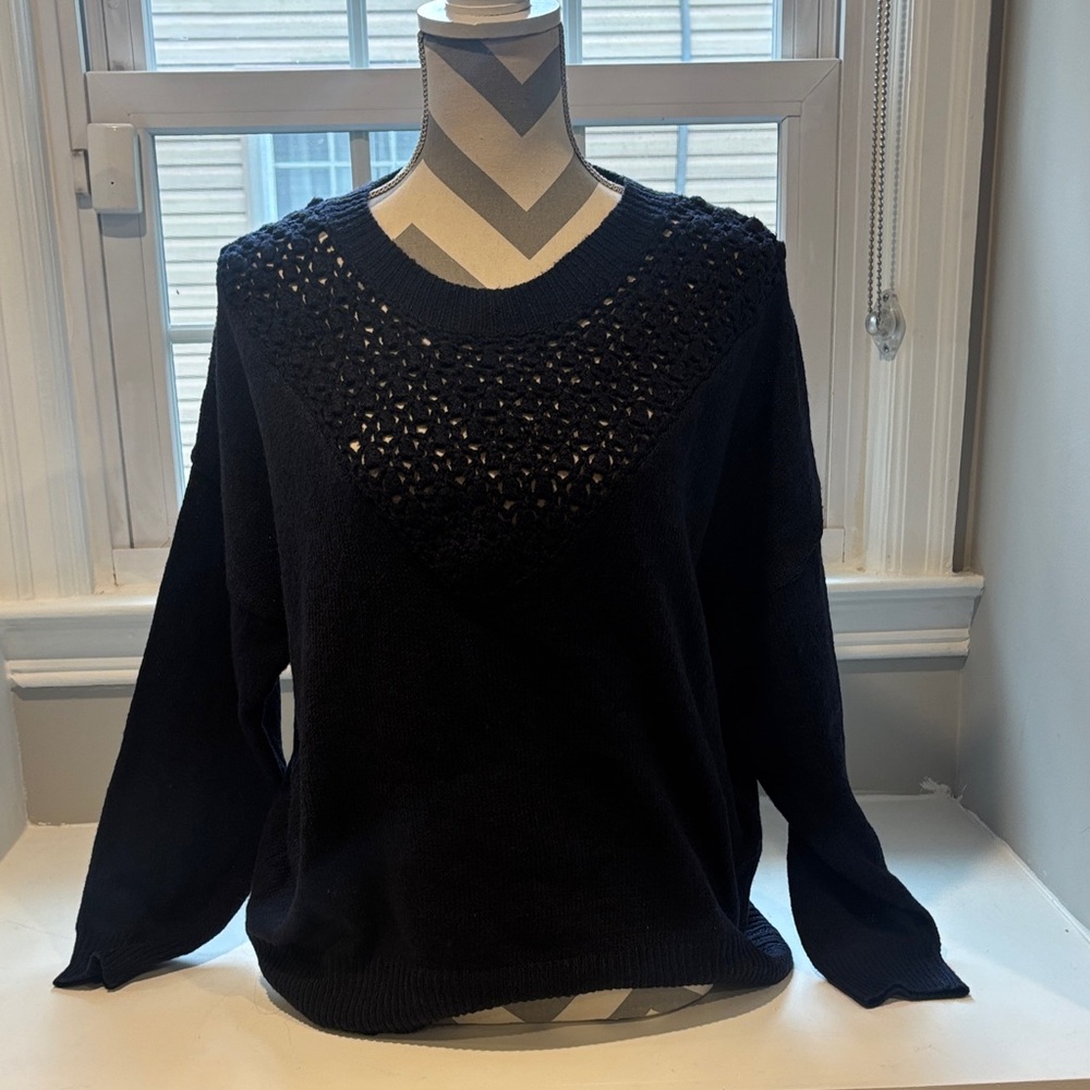 SHEIN Navy Blue Crochet Detail Sweater